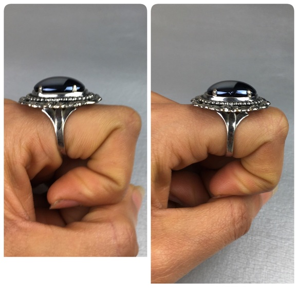 Vintage sterling silver large hematite ring in decorative setting - Picture 4 of 11
